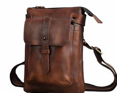 Cool Leather Mens Small Belt Bag Belt Pouch Waist Bag Mini Side Bag For Men