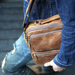 Cool Leather Mens Small Handbags Messenger Bags Shoulder Bag for men