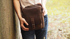 Cool Leather Mens Small Messenger Bag Side Bag Small Vintage Shoulder Bag for Men