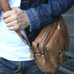 Cool Leather Mens Small Messengers Bag Shoulder Bags for Men