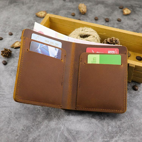 Cool Leather Mens Small Vertical Bifold Wallet billfold Wallet Horizontal Front Pocket Wallets for Men - imessengerbags