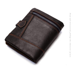 Cool Leather Mens Small Wallet billfold Brown Bifold Wallet Black Multi-card Front Pocket Wallet for Men - imessengerbags