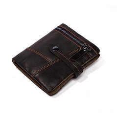 Cool Leather Mens Small Wallet billfold Brown Bifold Wallet Black Multi-card Front Pocket Wallet for Men