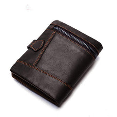 Cool Leather Mens Small Wallet billfold Brown Bifold Wallet Black Multi-card Front Pocket Wallet for Men - imessengerbags