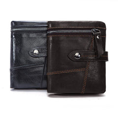 Cool Leather Mens Small Wallet billfold Brown Bifold Wallet Black Multi-card Front Pocket Wallet for Men - imessengerbags