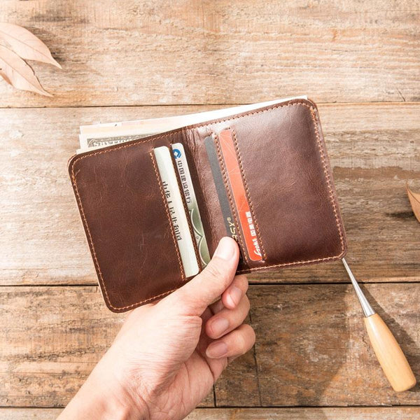 Cool Leather Mens Small Wallets Bifold Slim Front Pocket Wallet for Men - imessengerbags