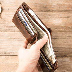 Cool Leather Mens Small Wallets Bifold Vintage billfold Wallets for Men - imessengerbags