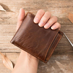 Cool Leather Mens Small Wallets Bifold Vintage billfold Wallets for Men - imessengerbags