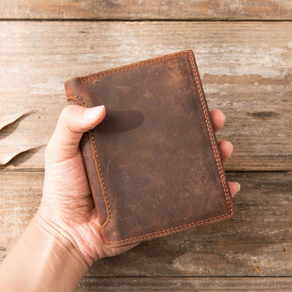Cool Leather Mens Small Wallets Bifold Vintage Slim billfold Wallet for Men - imessengerbags