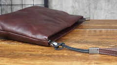 Cool Leather Mens Soft Leather Zipper Clutch Bag Wristlet Purse for Men
