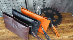 Cool Leather Mens Soft Leather Zipper Clutch Bag Wristlet Purse for Men
