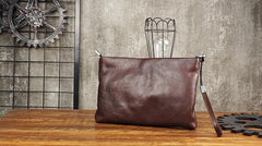 Cool Leather Mens Soft Leather Zipper Clutch Bag Wristlet Purse for Men