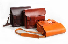 Cool Leather Mens Tan Messenger Bag Side Bag Small Shoulder Bag for Men