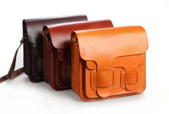 Cool Leather Mens Tan Messenger Bag Side Bag Small Shoulder Bag for Men