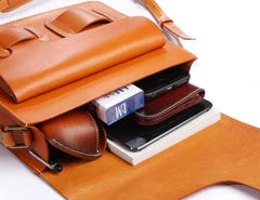 Cool Leather Mens Tan Messenger Bag Side Bag Small Shoulder Bag for Men