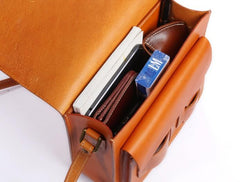 Cool Leather Mens Tan Messenger Bag Side Bag Small Shoulder Bag for Men