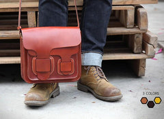 Cool Leather Mens Tan Messenger Bag Side Bag Small Shoulder Bag for Men