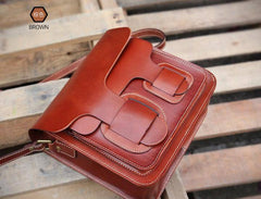 Cool Leather Mens Tan Messenger Bag Side Bag Small Shoulder Bag for Men