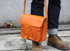 Cool Leather Mens Tan Messenger Bag Side Bag Small Shoulder Bag for Men