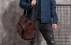 Cool Leather Mens Travel Bag Overnight Bag Work Handbag Business Bag for Men