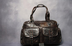 Cool Leather Mens Travel Bag Overnight Bag Work Handbags Business Bag for Men