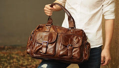 Cool Leather Mens Travel Bag Overnight Bag Work Handbags Business Bag for Men