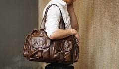 Cool Leather Mens Travel Bag Overnight Bag Work Handbags Business Bag for Men