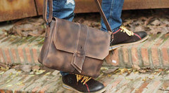 Cool Leather Mens Vintage Brown Messenger Bag Side Bag Small Shoulder Bag for Men - imessengerbags