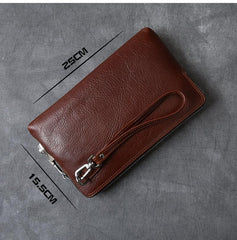 Cool Leather Mens Brown Business Clutch Bag Black Long Wallet For Men - imessengerbags