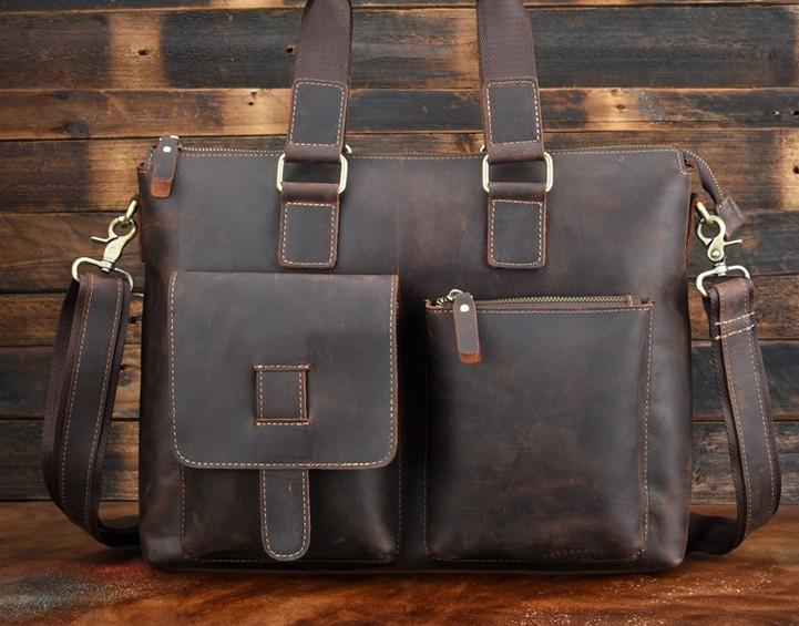 Cool Leather Briefcase 13inch Handbag Work Bag Business Bag Shoulder Bag For Men