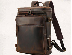 Cool Leather Vintage Dark Brown Mens 16inch Laptop Backpacks Vintage School Backpack Travel Backpack Bags for Men