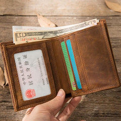 Cool Leather Vintage Mens Slim Small Wallets Zipper billfold Wallets for Men