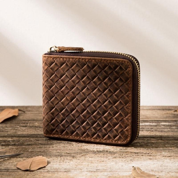 Cool Leather Vintage Mens Small Wallets Zipper billfold Wallets for Men - imessengerbags