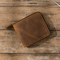 Cool Leather Vintage Mens Small Wallets Zipper billfold Wallets for Men - imessengerbags