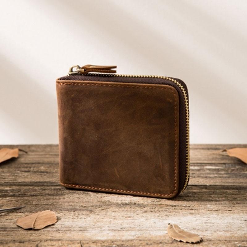 Cool Leather Vintage Mens Small Wallets Zipper billfold Wallets for Men - imessengerbags