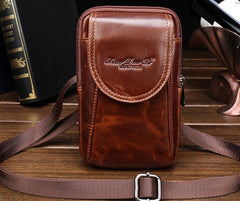 Cool Leather Mens Vintage Small Side Bag Belt Pouch Belt Bag For Men