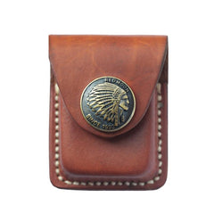 Handmade Indian Brown Leather Mens Classic Zippo Lighter Case With Belt Clip Lighter Holders For Men - imessengerbags