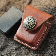 Handmade Indian Brown Leather Mens Classic Zippo Lighter Case With Belt Clip Lighter Holders For Men - imessengerbags