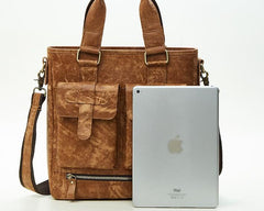 Cool Light Brown Vintage Leather Small Handbag Briefcase Fashion Work Bag For Men - imessengerbags