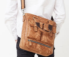 Cool Light Brown Vintage Leather Small Handbag Briefcase Fashion Work Bag For Men - imessengerbags