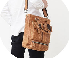 Cool Light Brown Vintage Leather Small Handbag Briefcase Fashion Work Bag For Men - imessengerbags