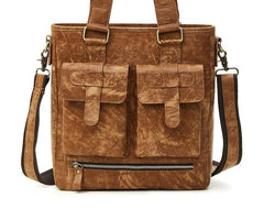 Cool Light Brown Vintage Leather Small Handbag Briefcase Fashion Work Bag For Men - imessengerbags