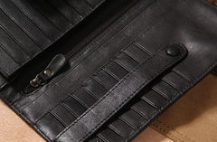 Cool Men long Leather Wallet Black Multi Cards Wallet for Men