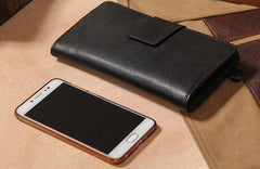 Cool Men long Leather Wallet Black Multi Cards Wallet for Men