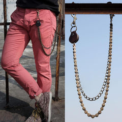 Cool Men's Brass Double Silver Long Biker Wallet Chain Pants Chain For Men - imessengerbags