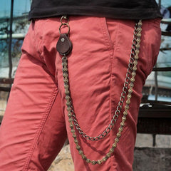 Cool Men's Brass Double Silver Long Biker Wallet Chain Pants Chain For Men