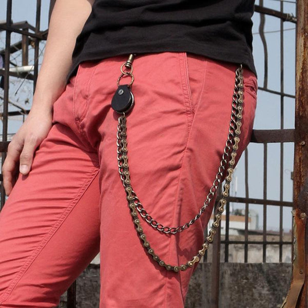 Cool Men's Brass Double Silver Long Biker Wallet Chain Pants Chain For Men - imessengerbags