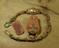 Cool Men's Handmade Leather Brass Pants Chains Biker Wallet Chains For Men - imessengerbags