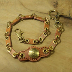 Cool Men's Handmade Leather Brass Pants Chains Biker Wallet Chains For Men - imessengerbags