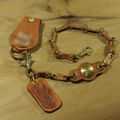 Cool Men's Handmade Leather Brass Pants Chains Biker Wallet Chains For Men - imessengerbags